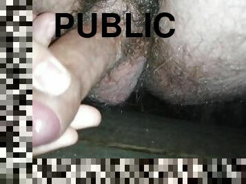 Cumming On The Yard Floor. Kneeling.