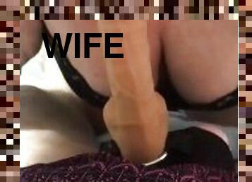 Wife makes caged Sissy hubby wear strap on and get teased