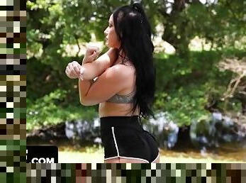Fitness MILF With Big Booty Does Her Booty Exercises Outdoors And Her Pussy Workout Indoors