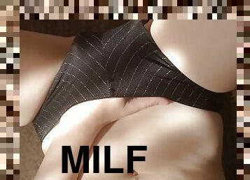 Sexy milf in panties and bra brings wet pussy to real orgasm