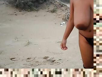 38dd tits teen slut walks naked on beach