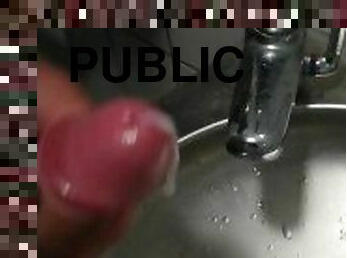 Quick cumshot in the public toilet - nearly ruined