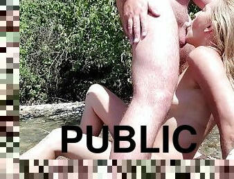 Public Playful Creekside Fun with Sensual Blonde Girlfriend