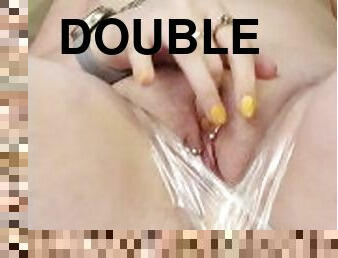 Double ended dildo taped into both holes!! *ORGASM WITH MAGIC WAND*