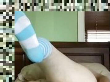 Me in blue socks with a blue dildo masturbating