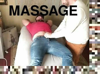 Beefy bearded buddy gets massage and more
