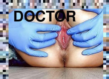 hot latina doctor gynecologist masturbates wet pussy close-up / extreme close-up  fisting
