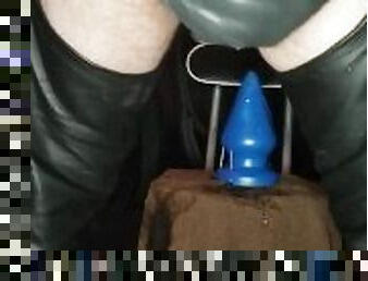 Leather bear daddy sitting on huge anal plug from Topped Toys "The Grip" 106 and 115