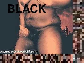 Black Chub Jacking Hairy Cock Standing Beneath Full Moon in Wolf Underwear, Cum Dripping and Moaning