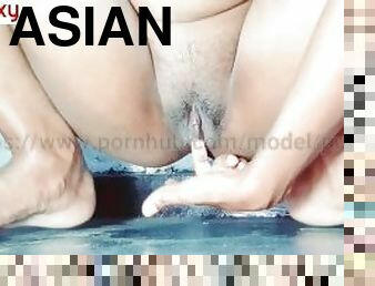 asiatique, chatte-pussy, doigtage, tante