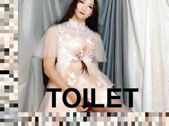 asiatisk, tissende, transvestit, amatør, udløsning, ladyboy, sperm, toilet, kær, pæn