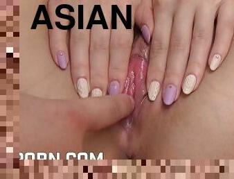 asiatisk, pussy, leke, japansk, creampie