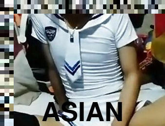 Asian transexual mastube with a dildo