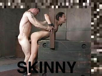 Skinny slave in his dungeon to get laid