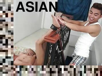 asiatisk, amatør, udløsning, bøsse, bdsm, fødder, bundet, fetish, bondage, twink