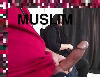 Hijab muslim girl caught me masturbating in a public room