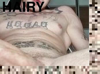 Hairy Hunk jerking off his huge juicy eight inch big cock !