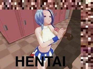 3D HENTAI cheerleader jerks off his coach's cock