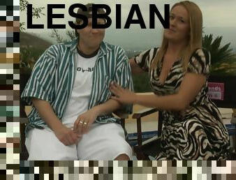 Immaculate lesbian pornstars getting interviewed outdoors