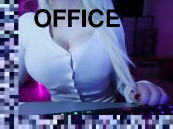 gros-nichons, bureau-office, secrétaire, blonde, seins