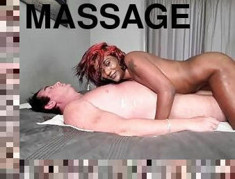 Giving my master a hands free body against body back and front oil massage  interracial