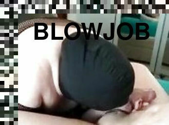 Blindfolded Girlfriend Gags on Big Dick Blowjob