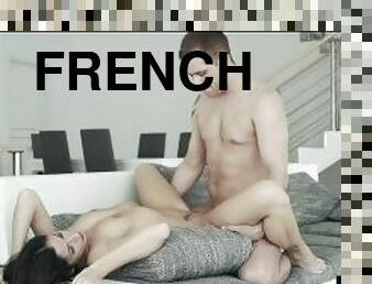 Watch this sexy French model ride her lover's cock energetically