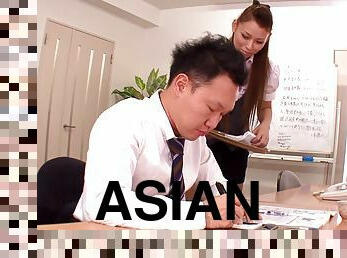 Asian office girl goes out of her way to please her boss