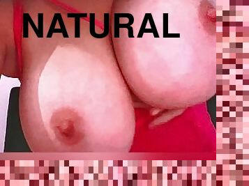 Horny Girl gets Cum Shot on Huge natural Tits