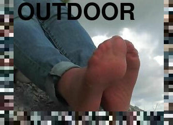 en-plein-air, amateur, milf, pieds, fétiche, solo, maîtresse, jeans, en-nylon, jambes