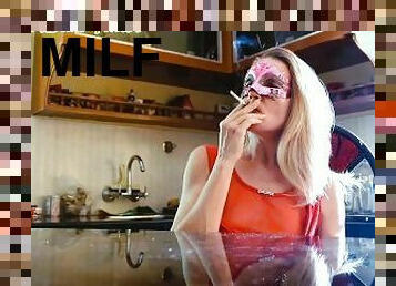 Hot blonde milf love to keep smoking after swallowing warm cum