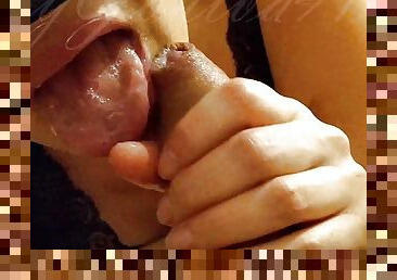 I suck his cock slowly until his balls are empty! Cum swallow - POV - Loud moaning - Slut wife - Amateur couple 