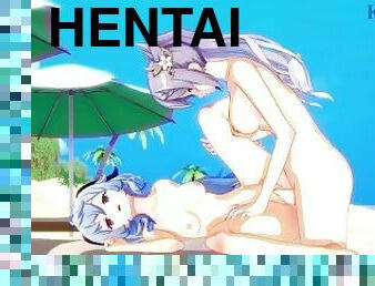 Ganyu and Keqing have intense futanari sex on the beach. - Genshin Impact Hentai