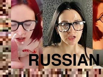 lunettes, russe, amateur, fellation, ejaculation-sur-le-corps, compilation, rousse, sur-le-visage, ejaculation, sperme