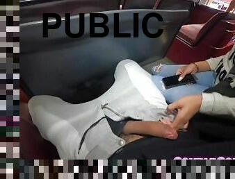 Sucking and fucking a big cock on a London bus with passengers on the bus watching