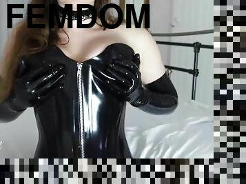 amateur, britannique, fétiche, latex, solo, brunette, femme-dominatrice, caoutchouc, taquinerie