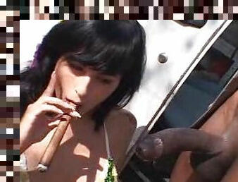 Chick smoking cigar and black dicks