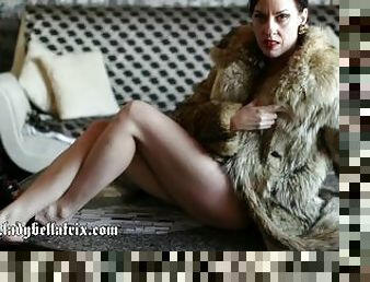 Hungry Like The Wolf - Lady Bellatrix in fur coat with latex opera gloves