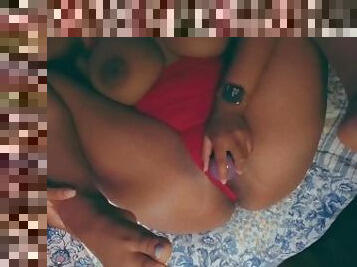 Ebony in lingerie cums from Rose toy