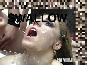 Premium Bukkake - Nona swallows 50 huge mouthful cum loads