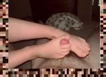 Edging foot job from hot wife almost cums on her feet ????????
