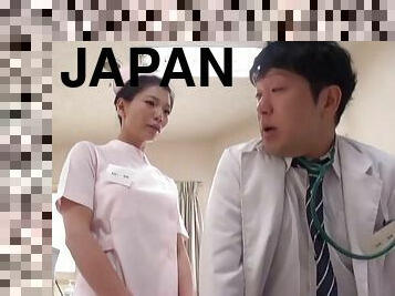 Flamboyant nurse from Japan is ready to ride the patient's stiff cock