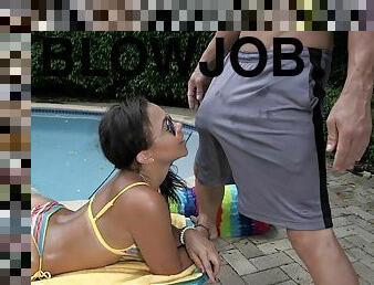 Adrian Maya's phat as bouncing up and down on cock poolside
