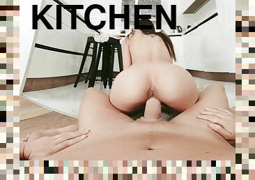 VR sex in the kitchen with brunette teen Lola Heart