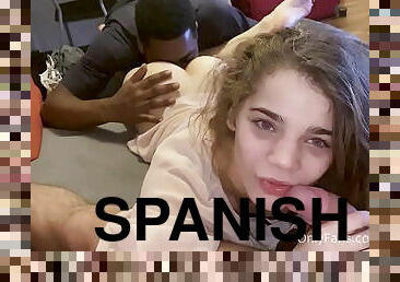Spanish Teen Facilized by Black Stepbrother in MMF