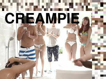 The summer camp of the circle turned into a creampie gangbang event