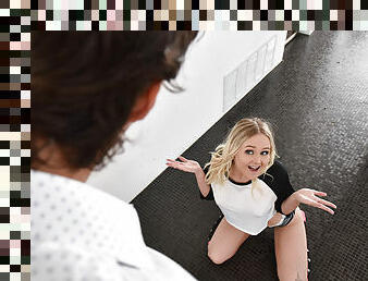 Young blondie in cute socks gets fucked in all possible positions