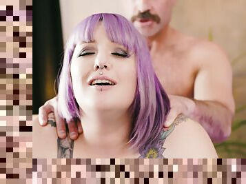 Purple-haired BBW Alexxxis Allure gets fucked balls deep