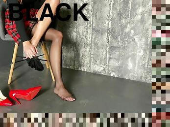 4k Mini Skirt & Black Stockings With Red High Heels #19