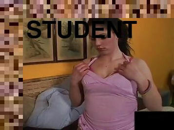 Pretty brunette student Kylie Teen sucks and milks cock in bed!
